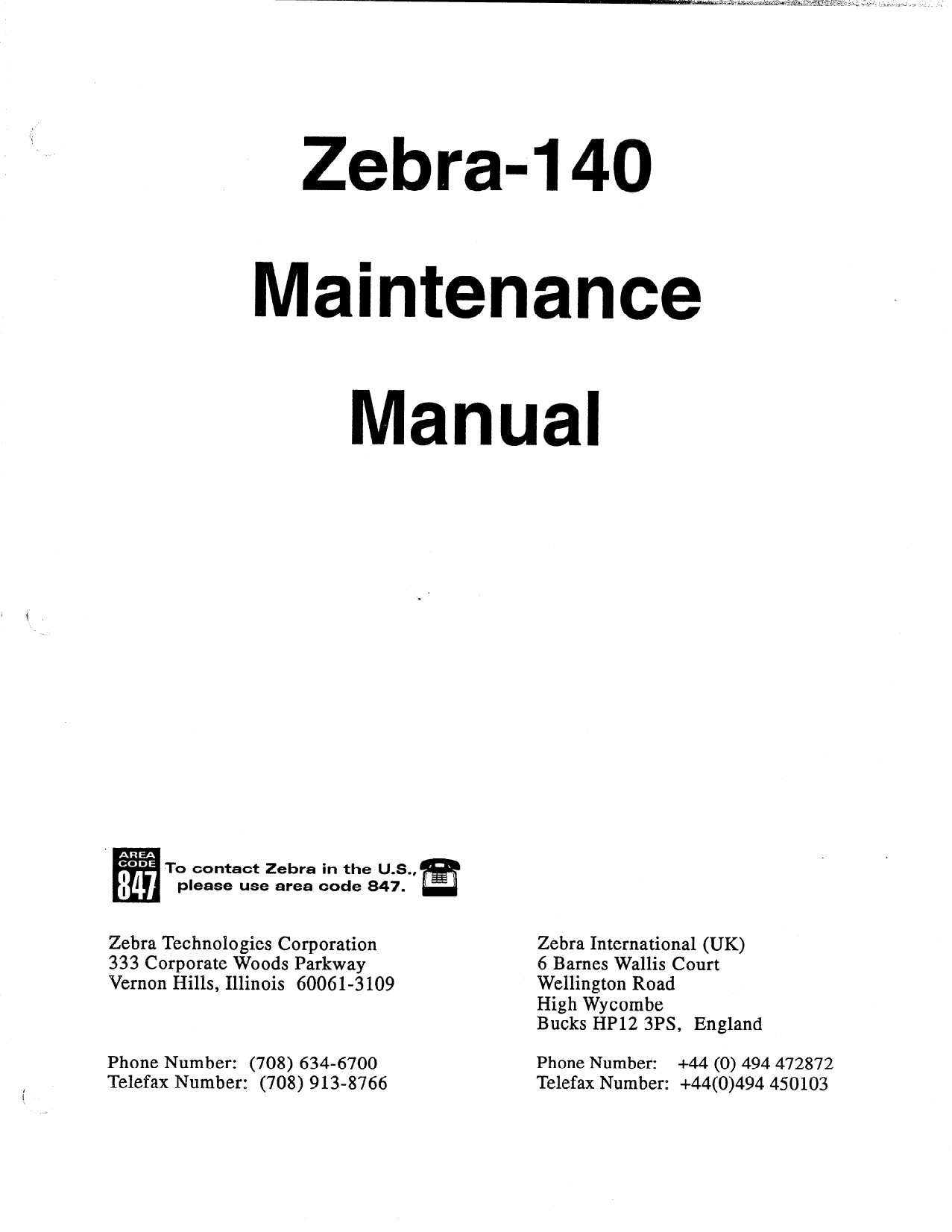 Zebra Label 140 Maintenance Service Manual-1